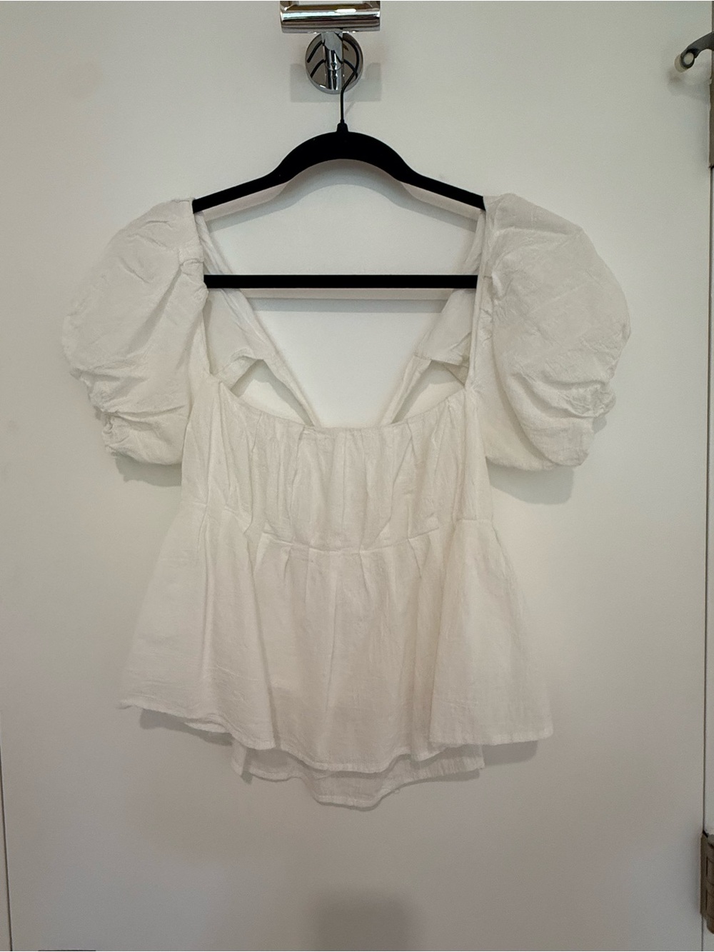 Astr White Puff Sleeve Square Neck Peplum Top